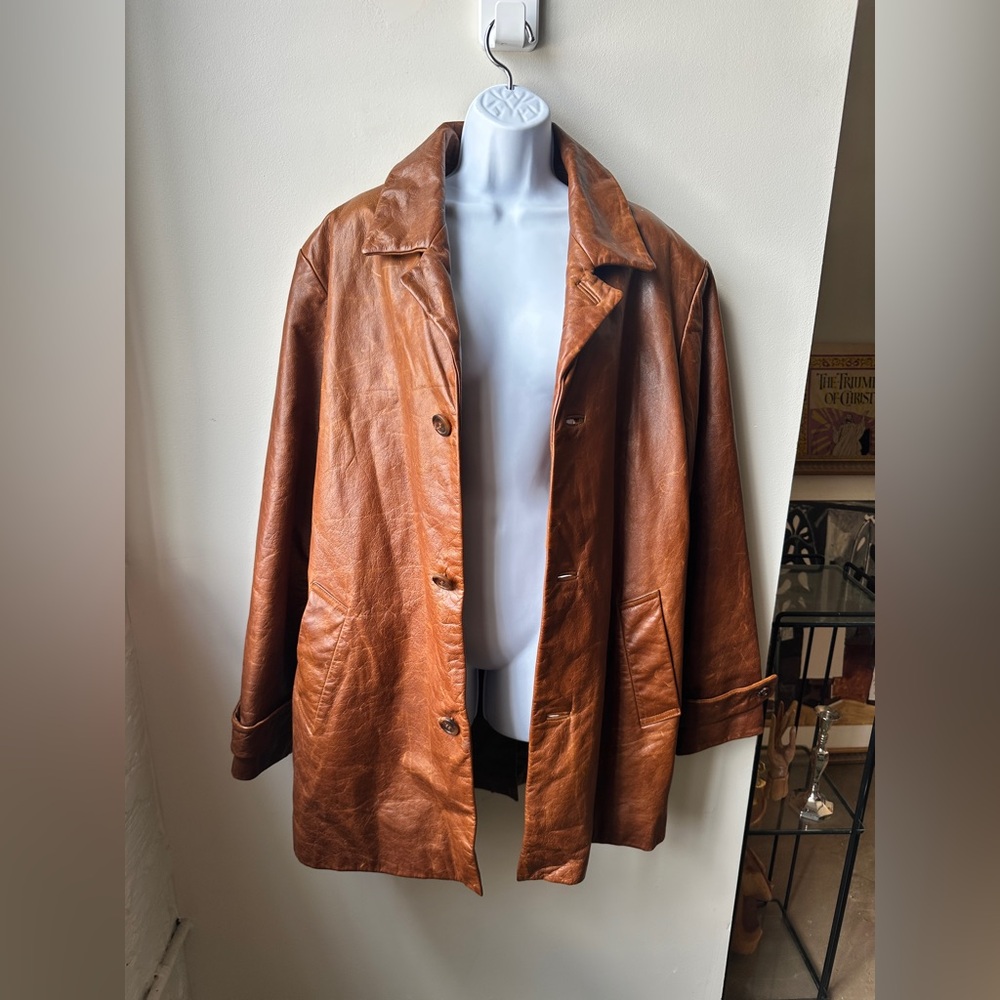 Wilsons VTG Cognac Genuine Leather Coat Brown Button Front Classic Men’s Jacket
